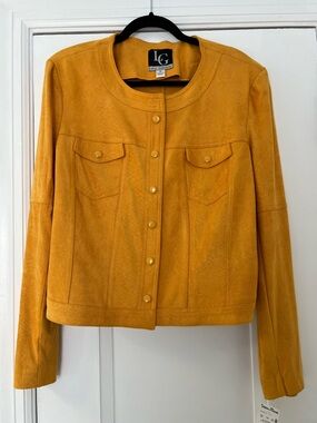 Lena Gabrielle Mustard Faux-Suede Crewneck Moto Jacket NWT Size 14